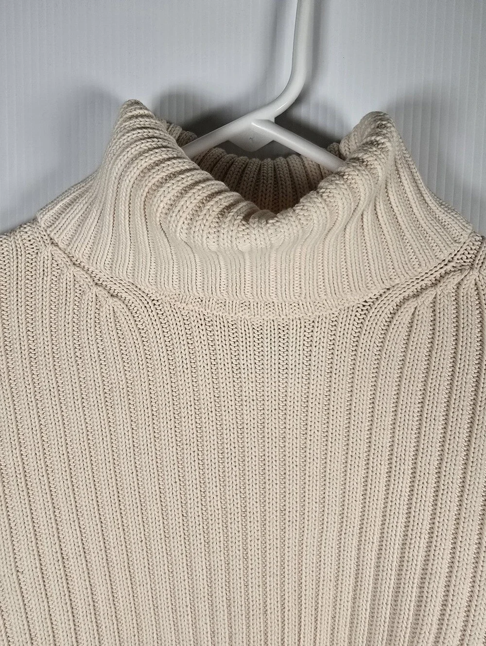Eddie Bauer Off-White Ribbed Knit Turtleneck Long Sleeve Cotton Sweater Size XXL - Picture 3 of 8